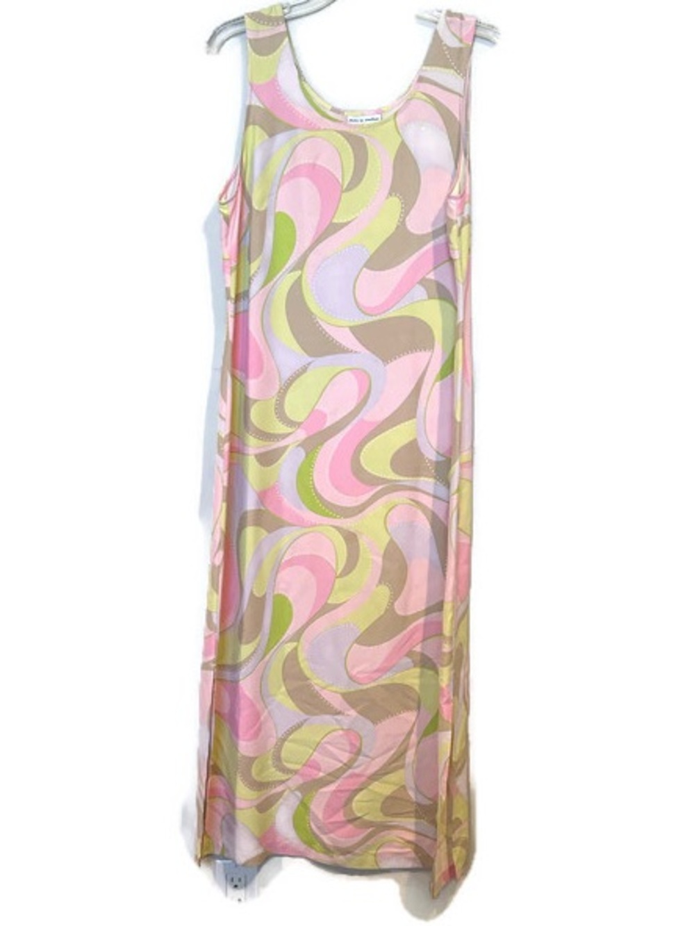 Silk Pastel Psychedelic Swirl Maxi Dress Sleeveless Y2K Groovy Mod Festival